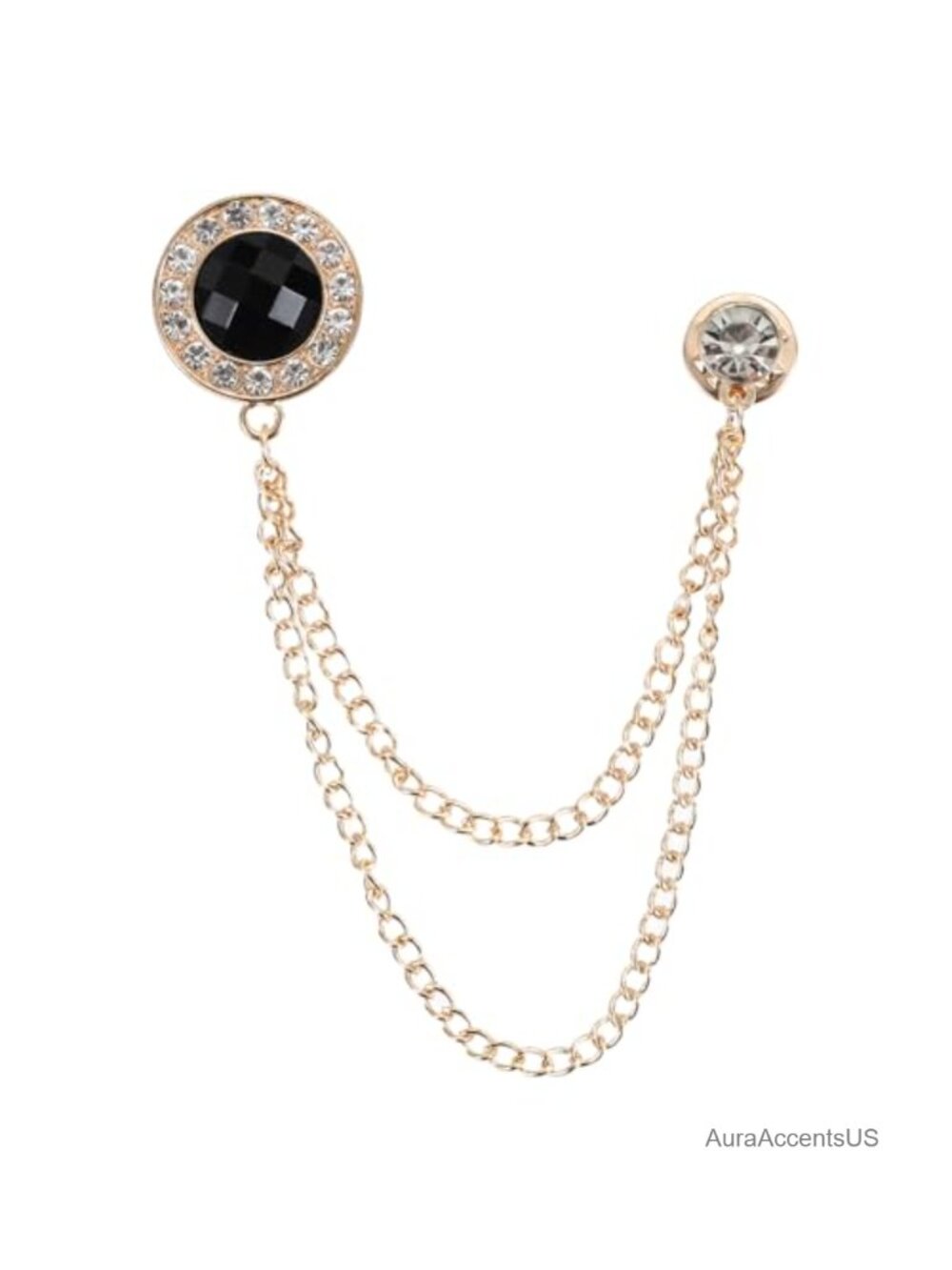 Crystal Gem Chain Brooch Pin Alloy Rhinestone Hanging Chain Brooch for Suits